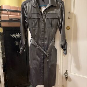 White House Black Market Gray Faux-Leather Trench Coat